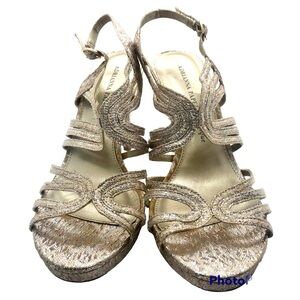Adrianna Papell Strappy Sparkle Wedding Slingback Sandals 4 Inch Heel Gold Size8